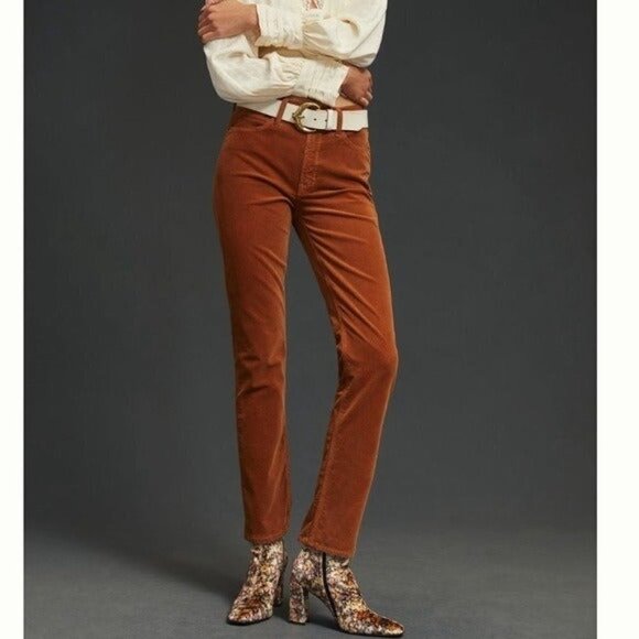 ANTHROPOLOGIE MOTHER The Mid Rise Dazzler Corduroy Pants Monks Robe Brown NEW - Picture 2 of 13